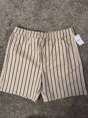 Forever 21 Men's Beige Pinstripe Drawstring Shorts